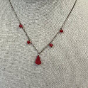 Sterling Silver Necklace With Red Stones 16 Inches 2.9 Grams Lightweight Minimal